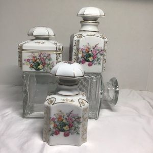 Vintage Japan Wales Floral Gold 3 Piece Vanity Set